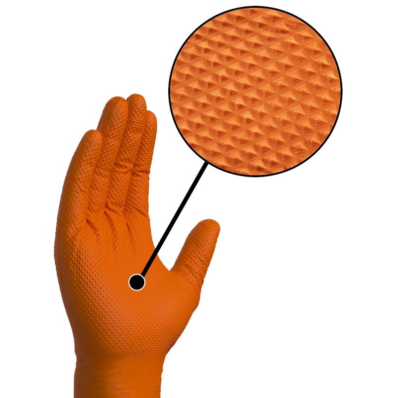 Guantes De Nitrilo Efecto Diamantado Naranja