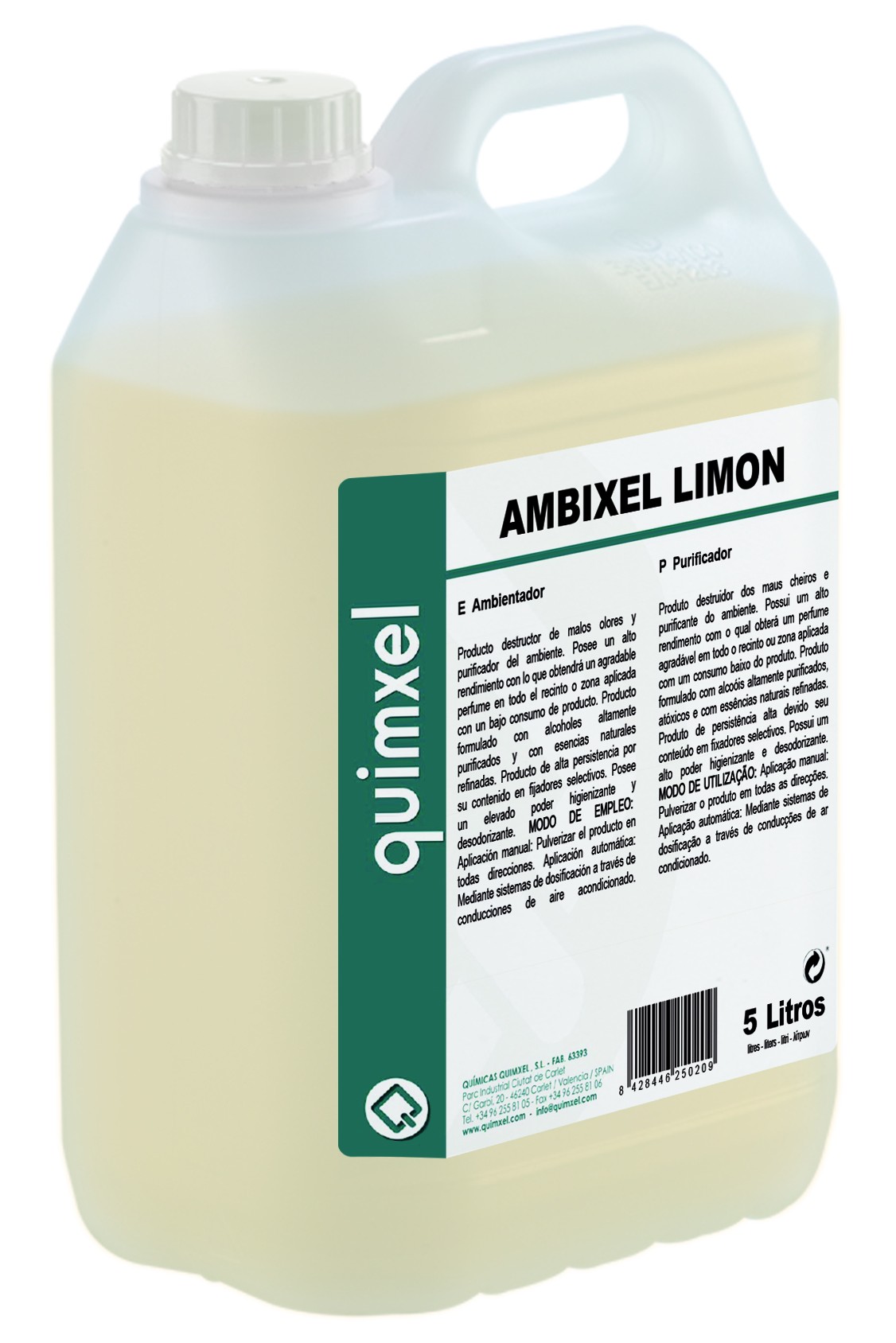 Ambientador Limón. AMBIXEL LIMÓN 750 ml y 5 LTS